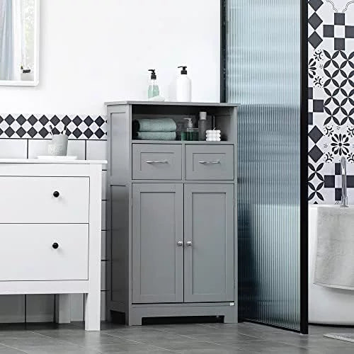 Grey Freestanding Bathroom Cabinet Organizer with Two Drawers V424110