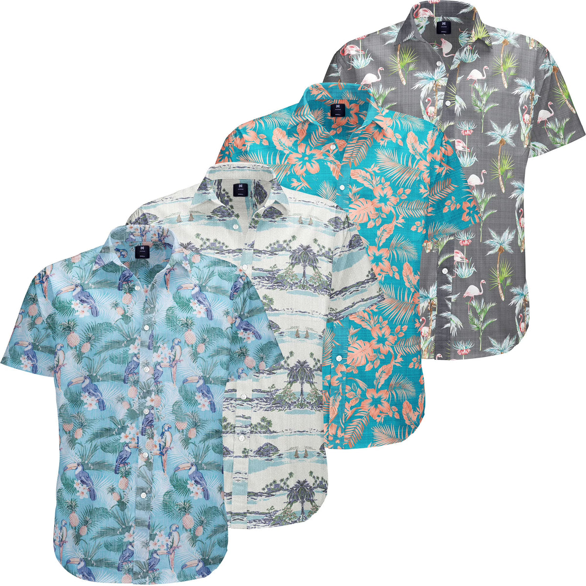 Men's Hawaiian Shirt 4-Pack Short Sleeve Button Down Cotton Blend Y87183