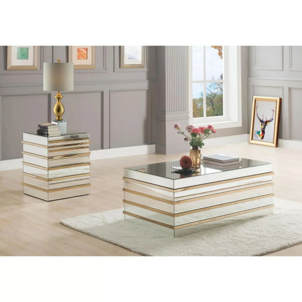 Mirrored Gold Coffee Table + 2 End Tables D91327