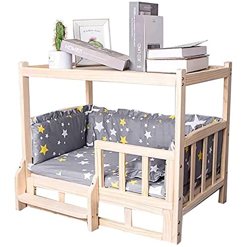 Elevated Solid Wood Double Layer Dog Bed with Mattress B6204