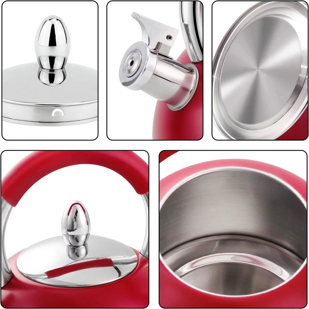 Red Stainless Steel Tea Kettle with Silicone Handle 3.2 Quart U609865