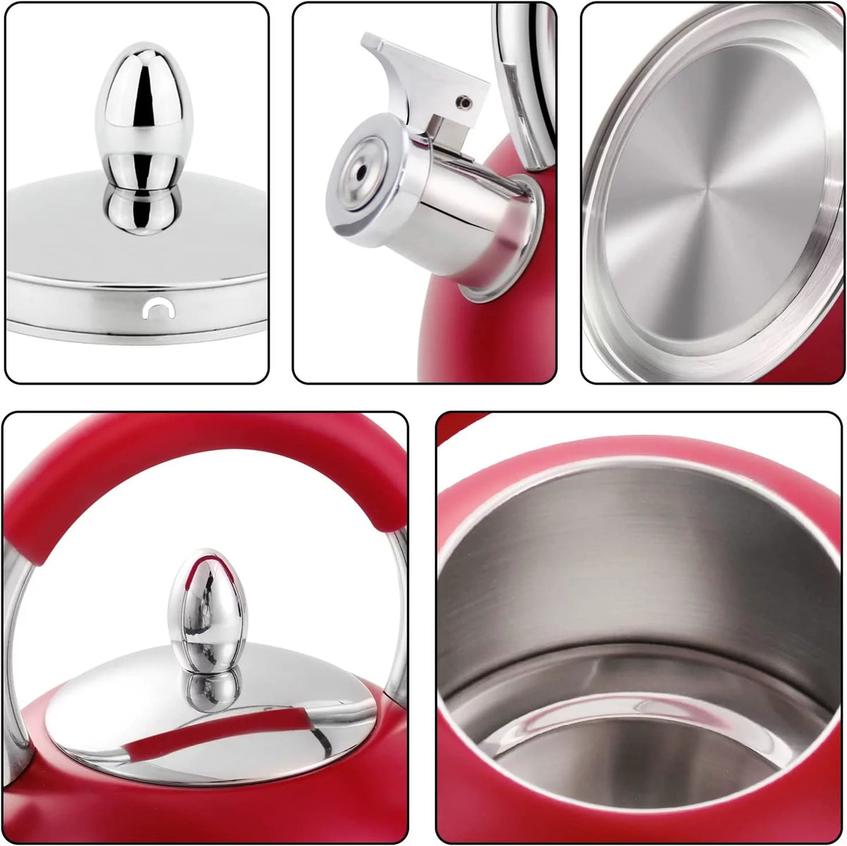 Red Stainless Steel Tea Kettle with Silicone Handle 3.2 Quart U609865