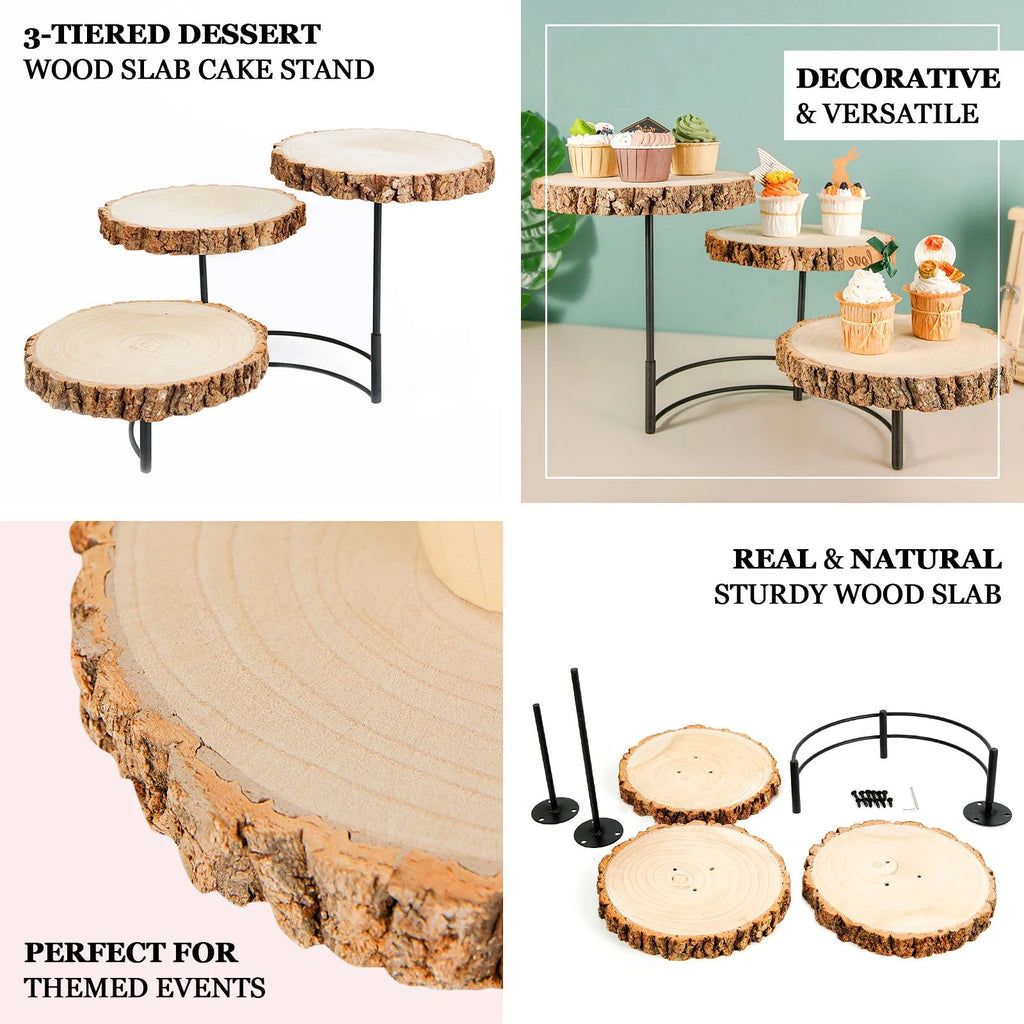 3-Tier Wood Slice Cheese Board and Cupcake Stand C804762