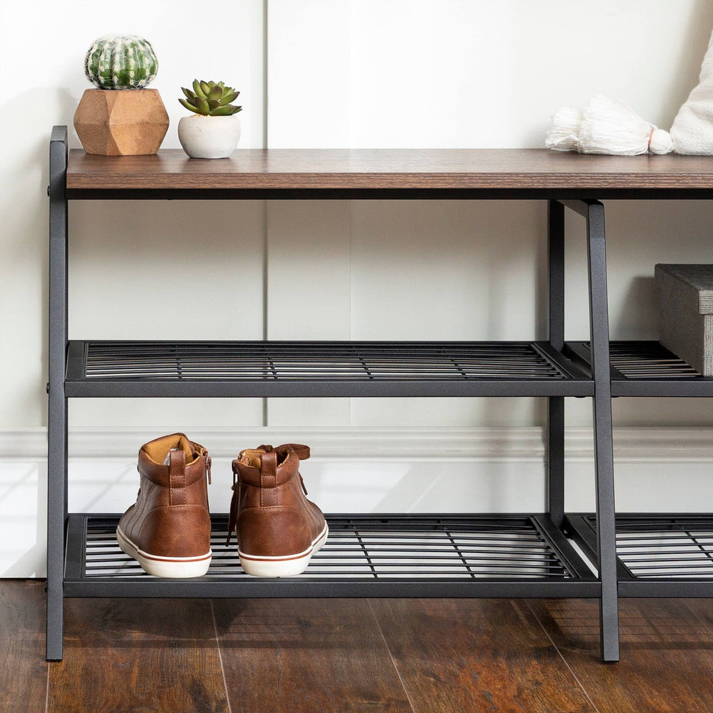 Industrial Shelf Entry Bench Grey Wash X9377