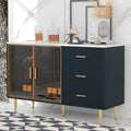 Modern MDF Buffet Cabinet with Marble Sticker Tabletop and Tempered Glass Doors O940171