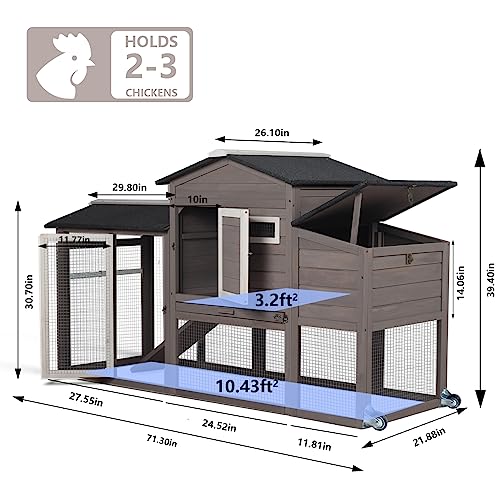 Chicken Coop Hen House Wooden Poultry House with Nesting Box, Wheels, Waterproof Roof, Pull Out Tray P814