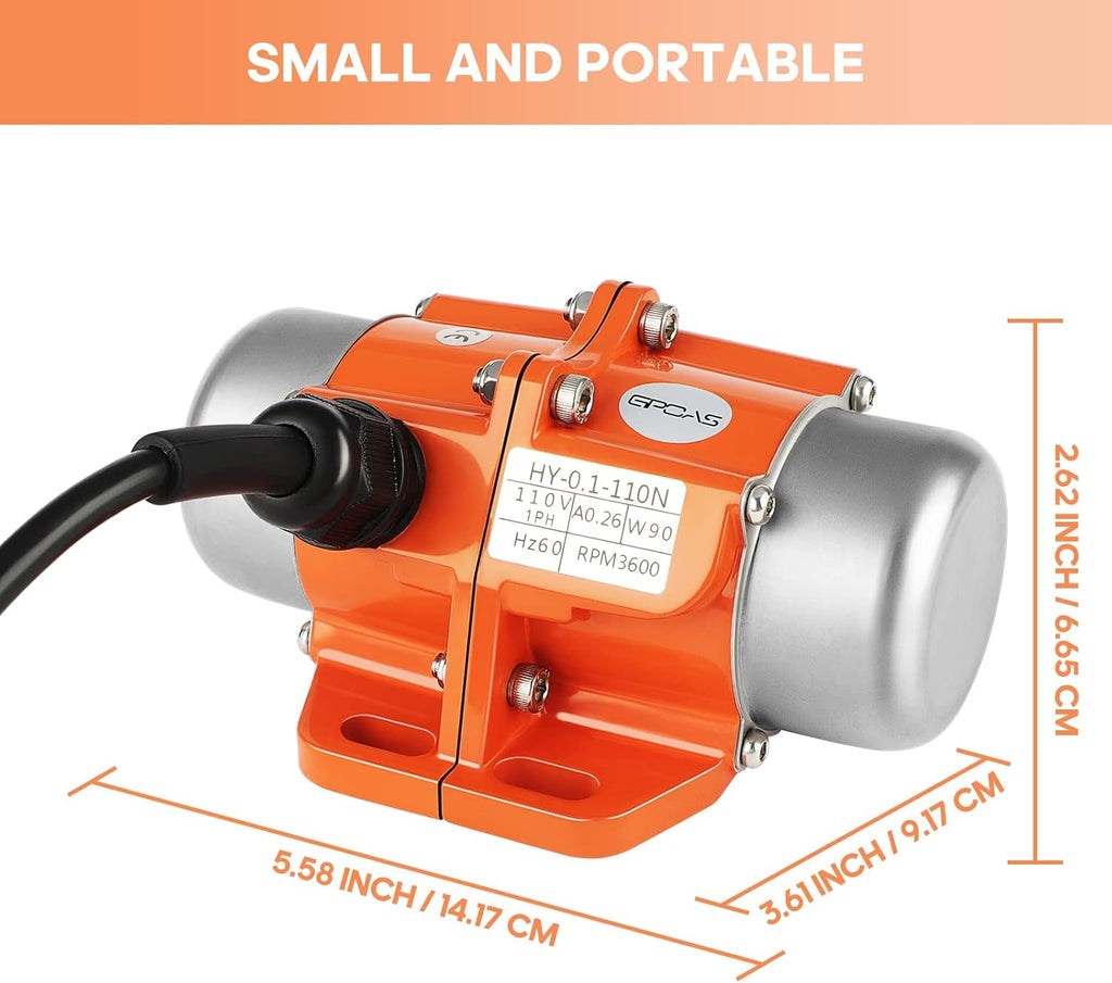 90W Concrete Vibrator Vibration Motor Single Phase AC 110V 3600RPM Aluminum Alloy Case Electric Asynchronous Vibrating Vibrators for Shaker Table K729