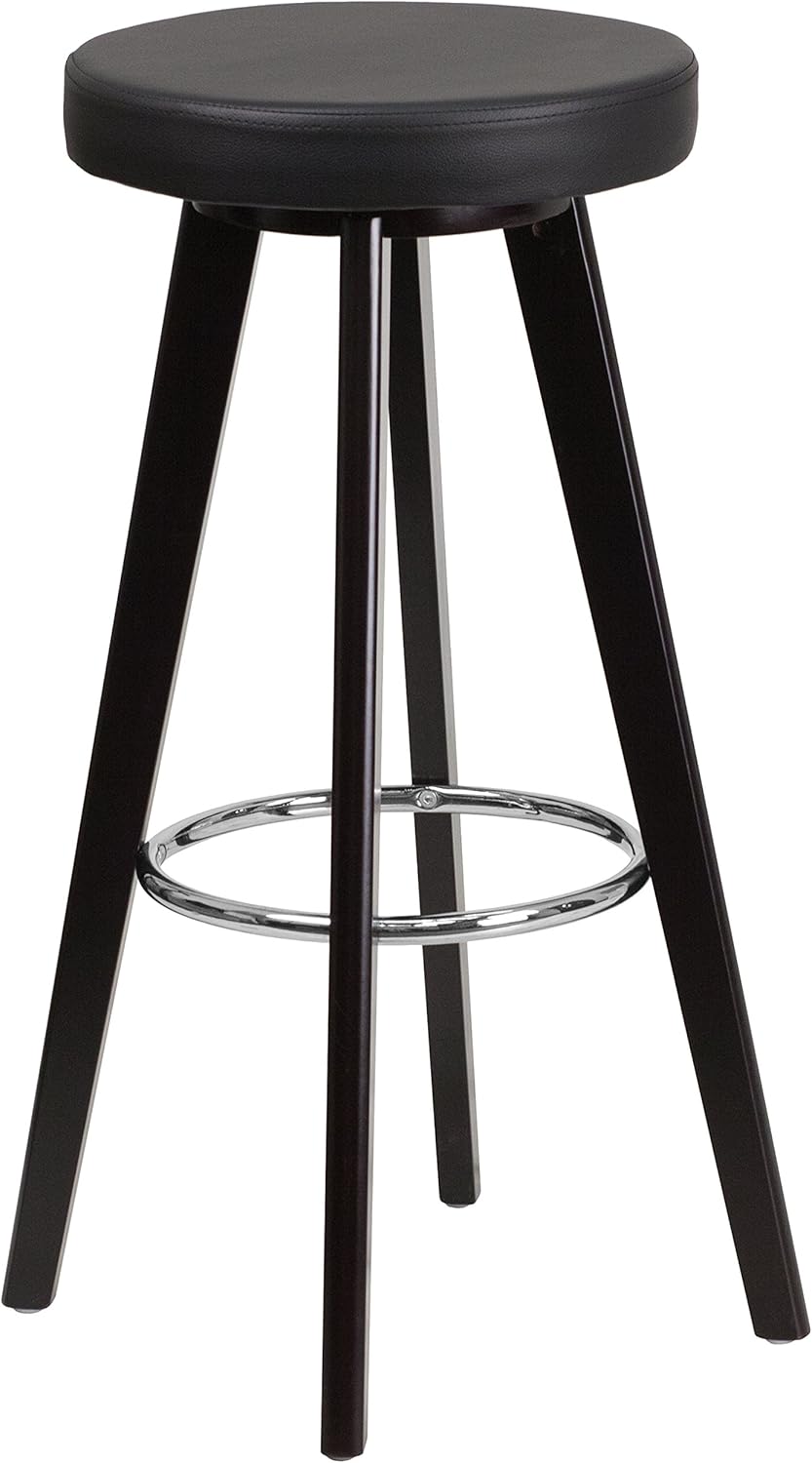 Cappuccino Wood Barstool with Black Vinyl Seat G3536