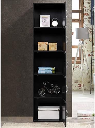 5 Shelf 5 Door Black Bookcase K378