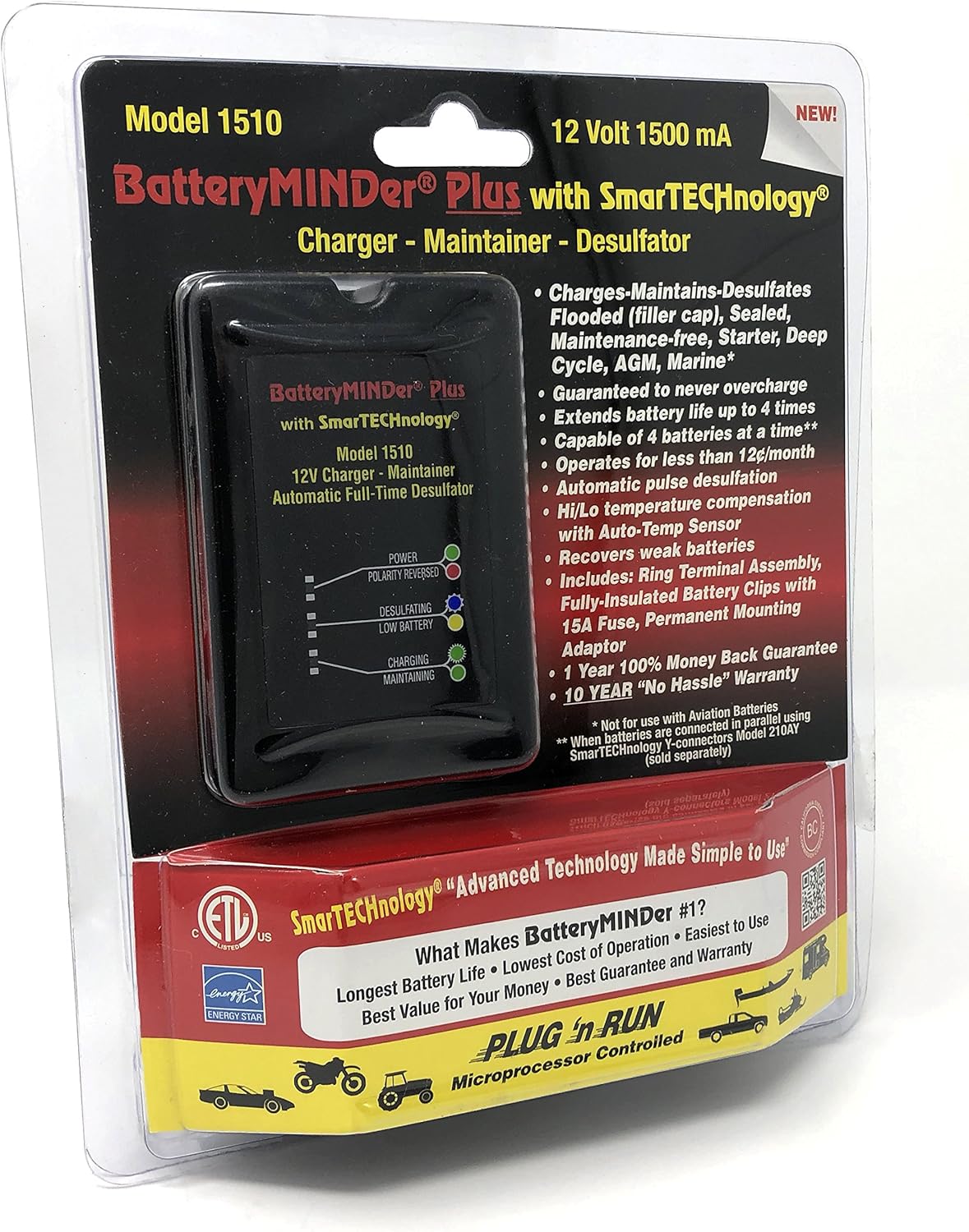 12 Volt 1.5 Amp Battery Charger Maintenance Charger Desulfator A61216