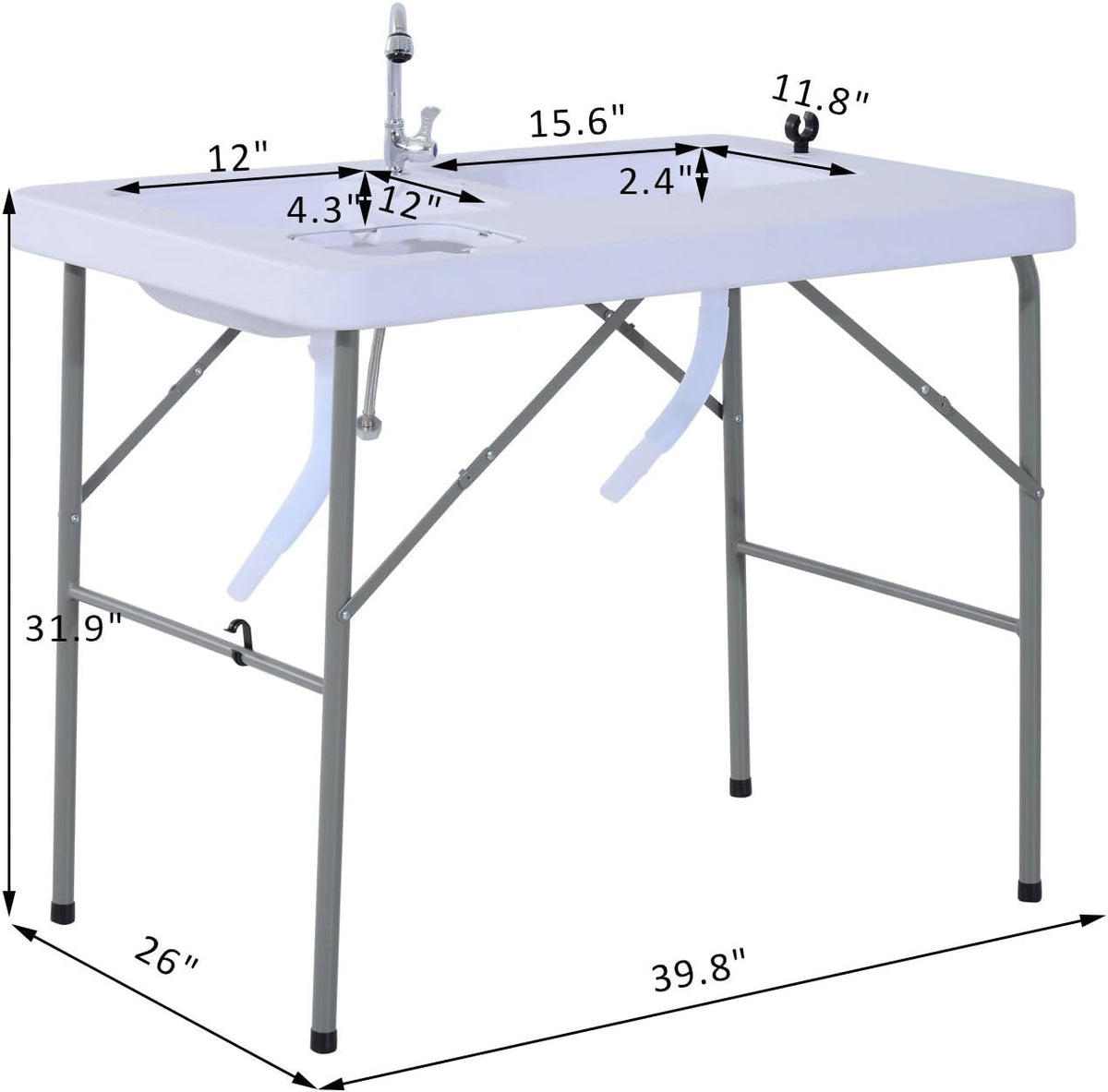 Portable Folding Camping Sink Table with Faucet and Dual Water Basins M5317