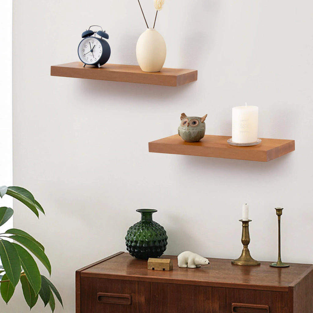 16 inch Solid Acacia Wood Floating Shelves Set of 2 Y51808