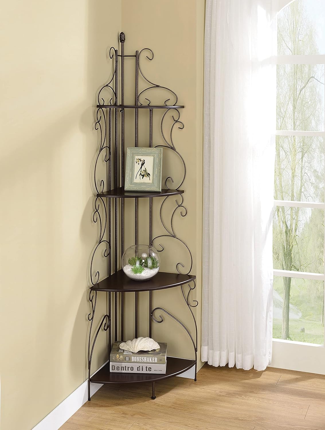 4-Shelf Corner Bookcase Cappuccino and Copper O17453