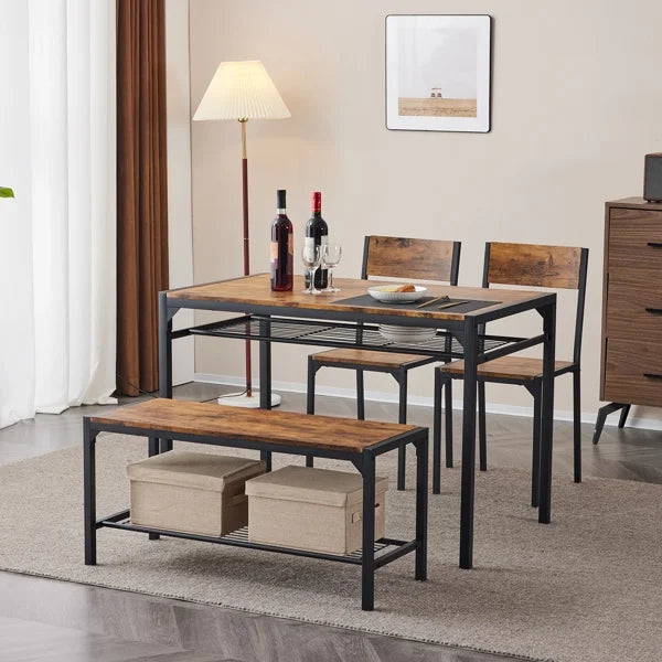 4 Piece Dining Table Set with 2 Chairs and Bench E9339