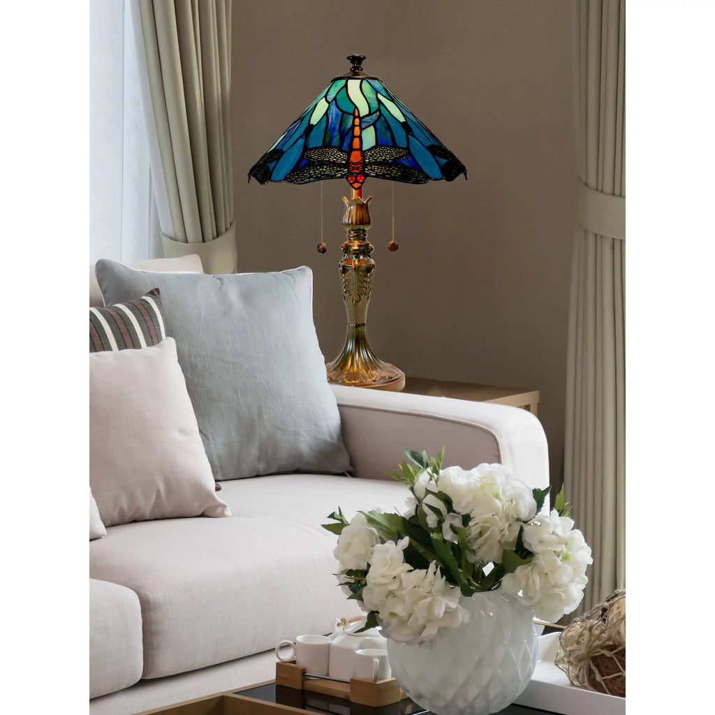 Antique Bronze and Blue Hand Crafted Glass Table Lamp M1848