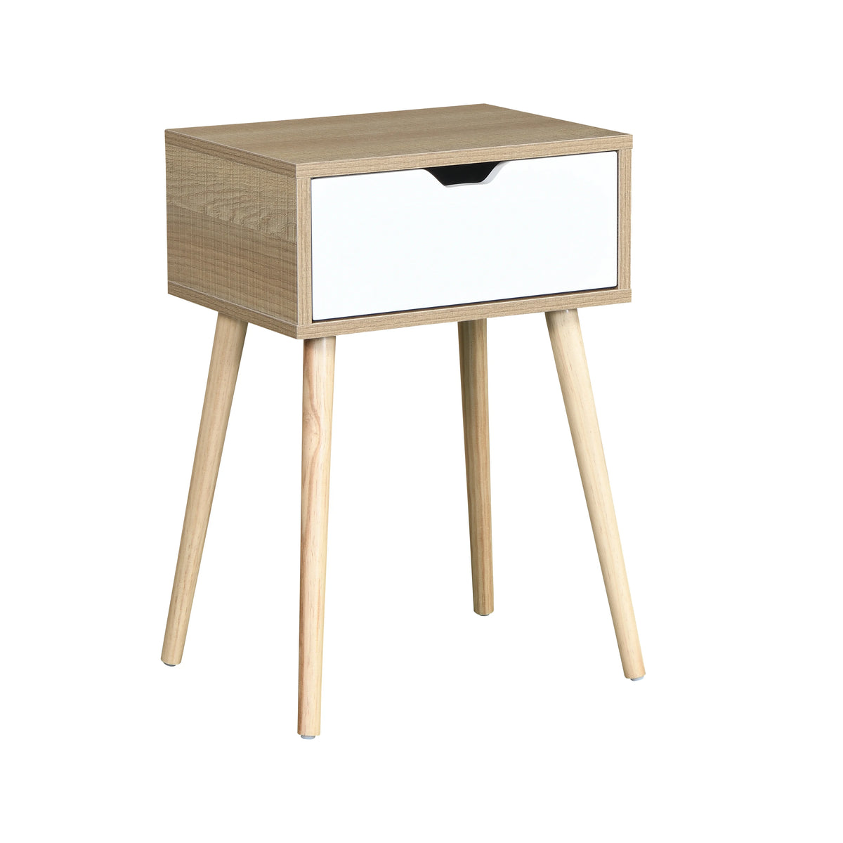 White 1 Drawer Side Table with Rubber Wood Legs S63888