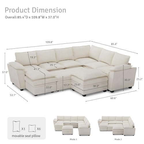 Oversized Modular Sectional Sleeper Sofa with Pull Out Bed and Storage Ottomans Chenille Black H9854