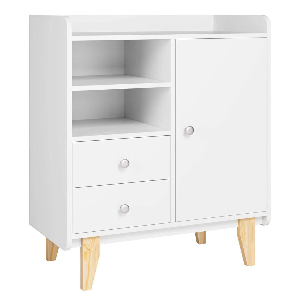 White Wooden Floor Storage Cabinet with Door and Drawers O409