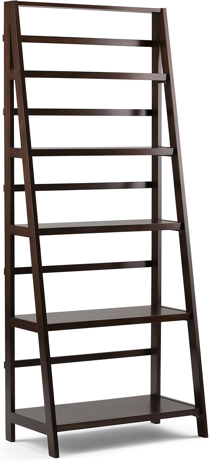 White 5 Shelves Solid Wood Bookcase N30058