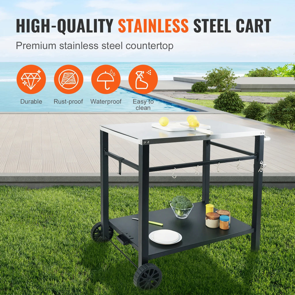 Outdoor Grill Dining Cart with Stainless Steel Table Top X8828
