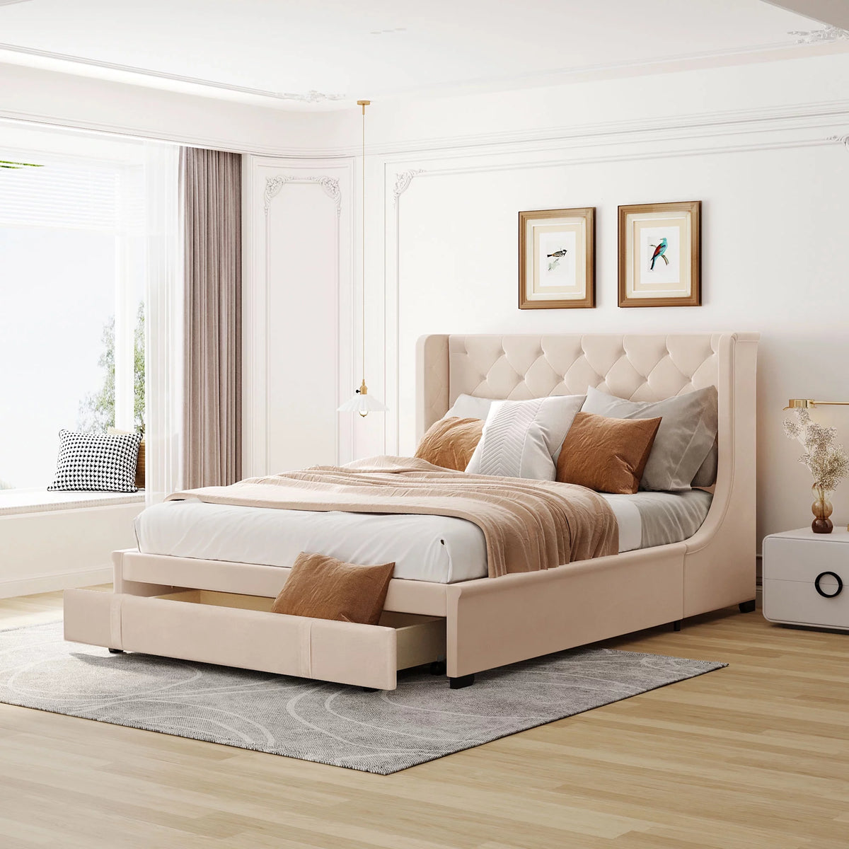 Queen Size Storage Bed Beige X102