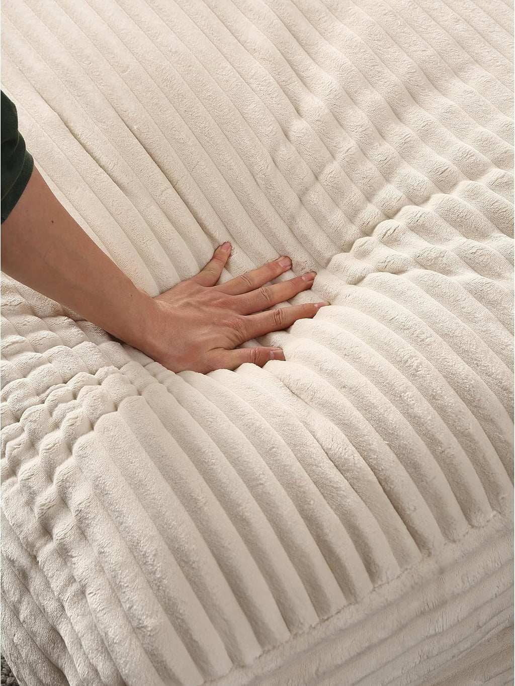 Oversized Corduroy Upholstered Chaise Lounge Sofa with Throw Pillow R179
