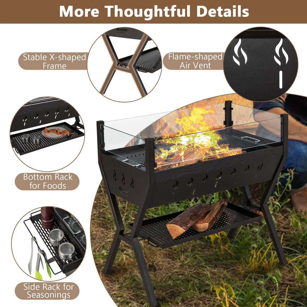 Stainless Steel Charcoal Grills with Storage Shelf Z256222