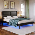 Antique Black PU Leather Upholstered LED Queen Size Platform Bed Frame G513
