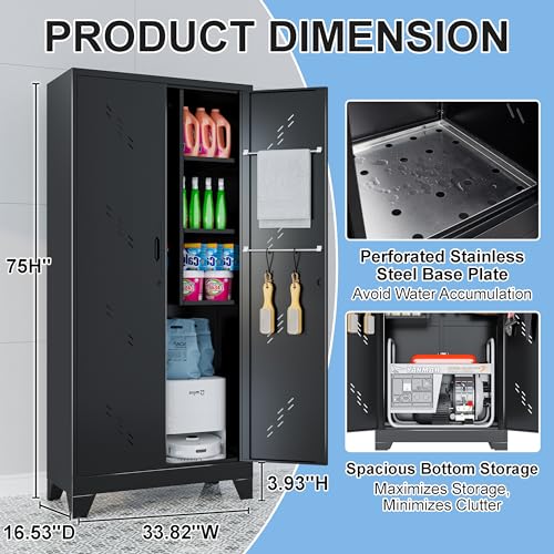 Black Metal Storage Cabinet with Lockable Doors Y183714