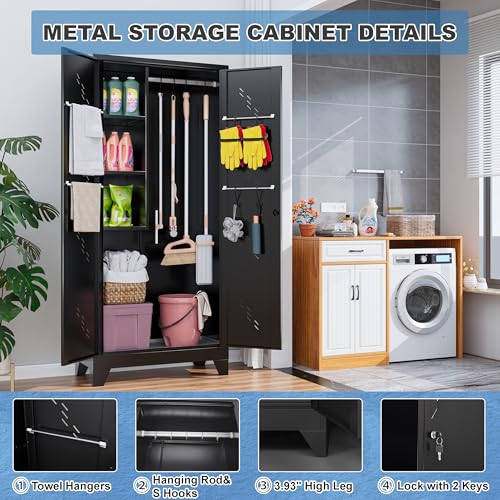 Black Metal Storage Cabinet with Lockable Doors Y183714