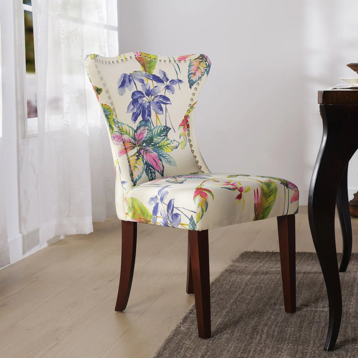 Off White Floral Fabric Accent Chair G4790