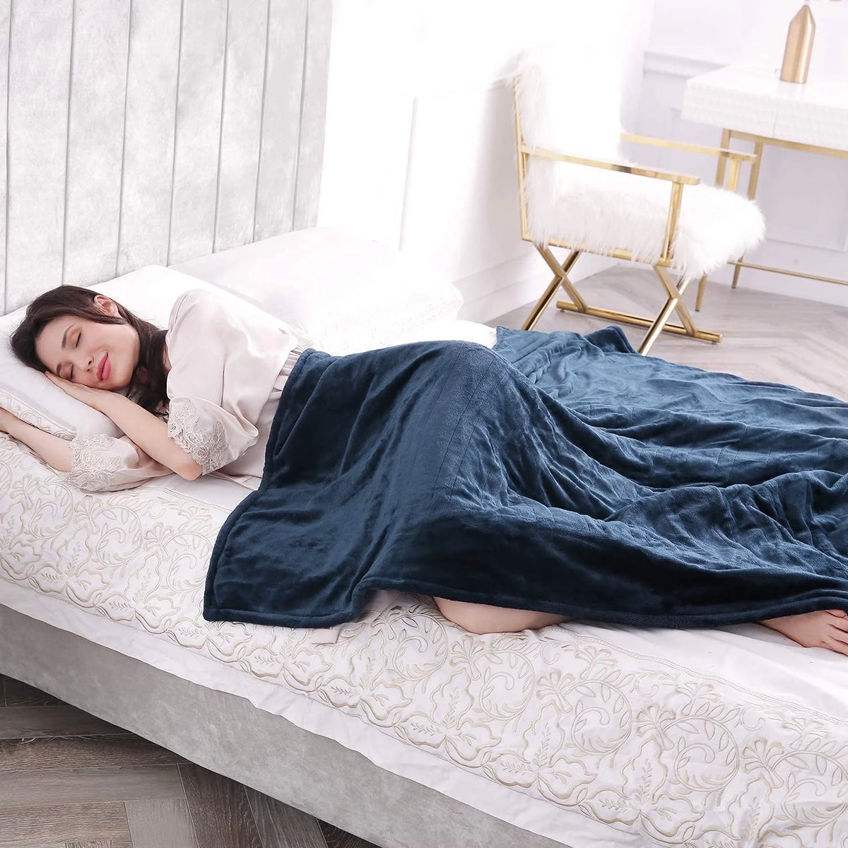 Electric Heated Blanket Twin Size Blue A5081