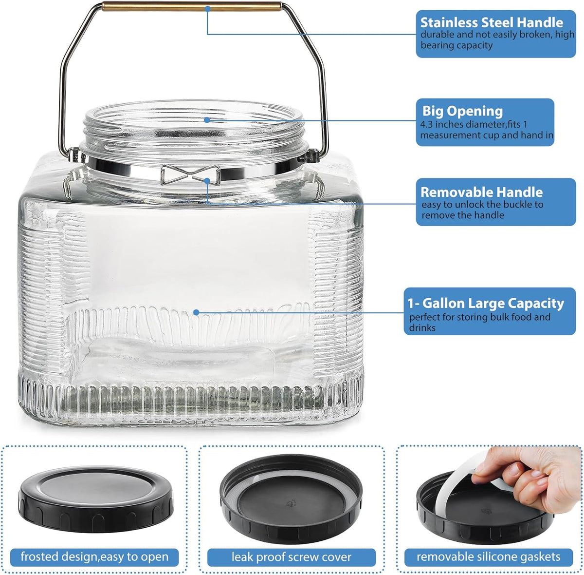 2 Pack 1 Gallon Glass Jar with Screw Lids W193282