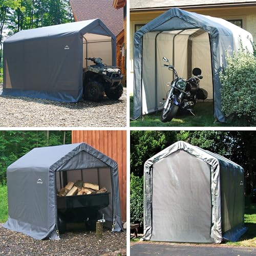 10' x 10' Steel Round Roof Outdoor Storage Shed with Waterproof Cover, grey I24353