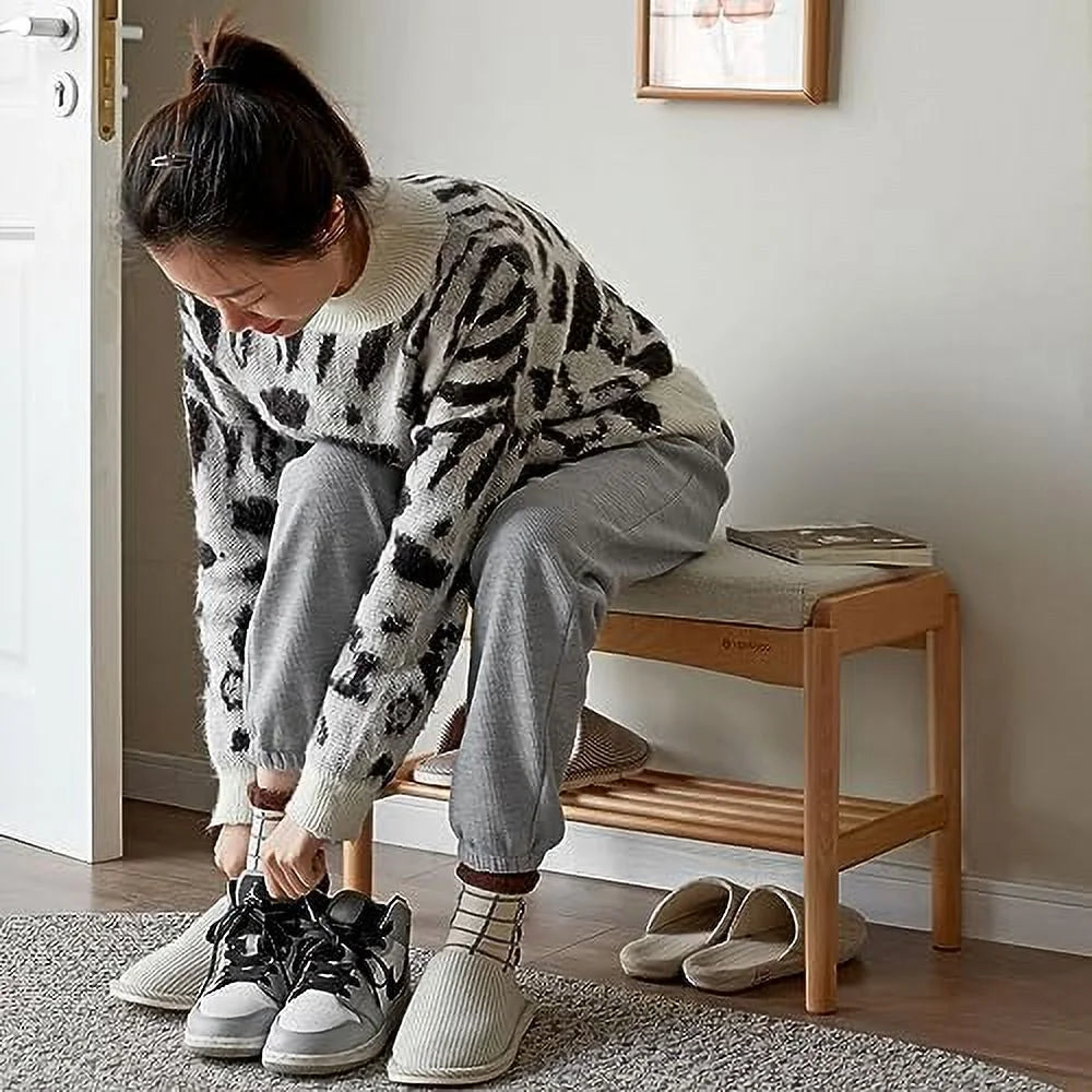Wood 2-Tier Shoe Bench with Cushion Q430