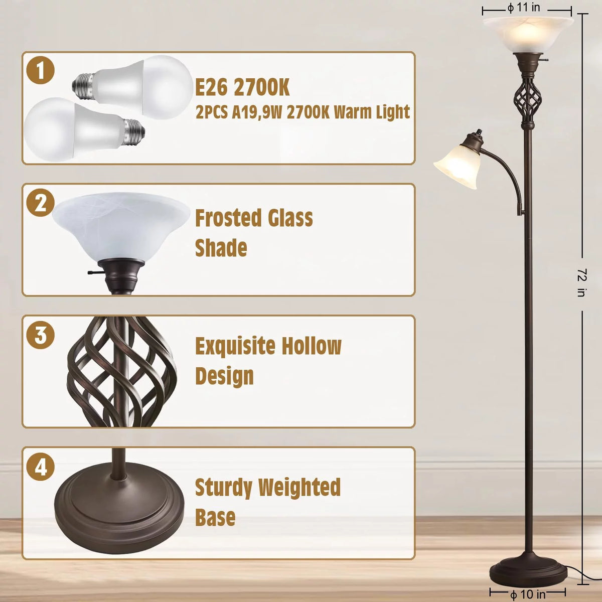Torchiere Floor Lamp with Glass Shade, Bulbs Included V396963