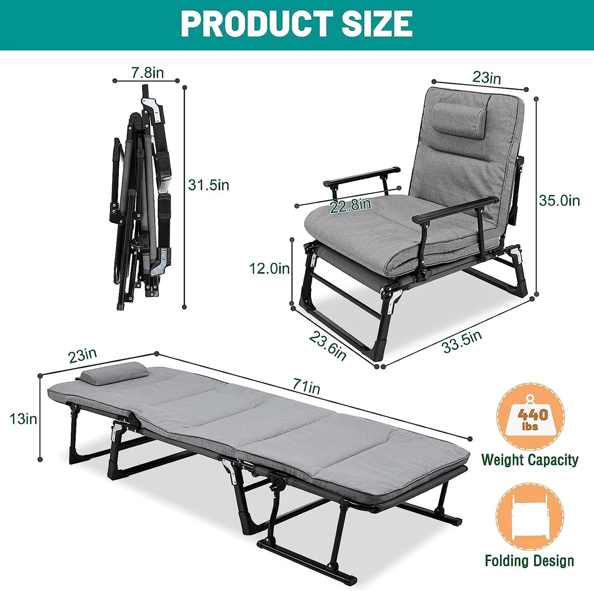 3 in 1 Folding Sofa Bed with Mattress & Pillow M821