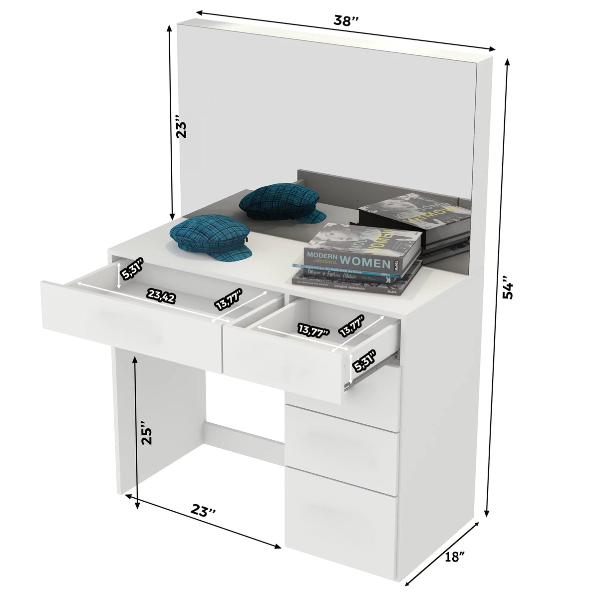 Modern White Vanity Desk with 5 Drawers U4659
