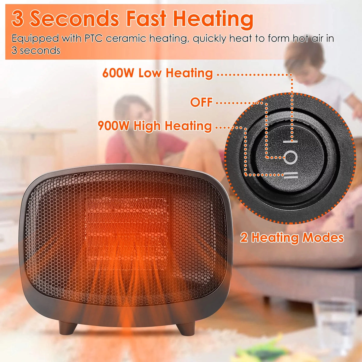 900W Electric PTC Ceramic Heater with Overheating Tip Over Protection R266817