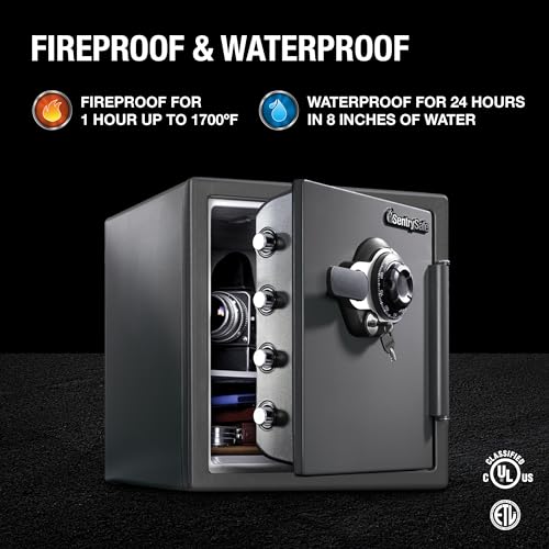 Fireproof Waterproof Steel Home Safe with Dial Combination Lock, Black Y1105