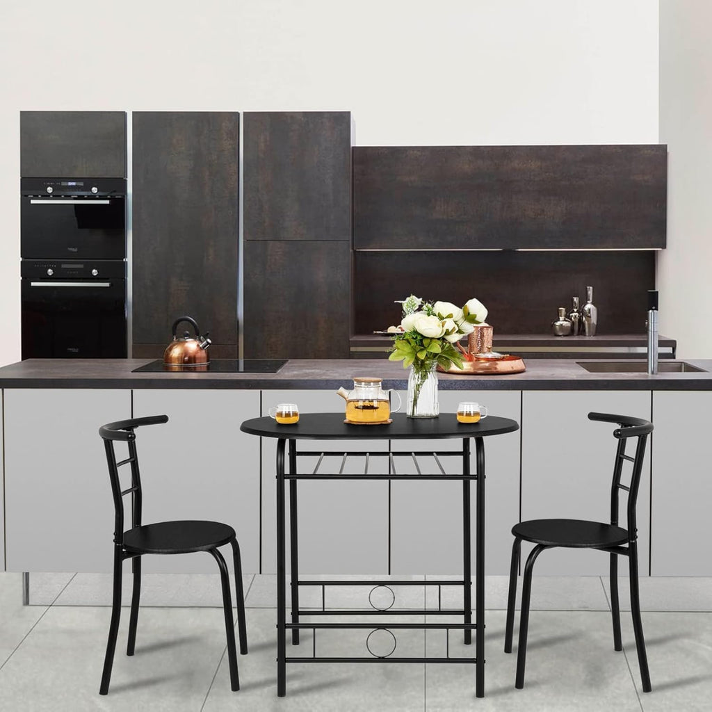 Black Metal Dining Table and 2 Chairs Set of 3 A1084