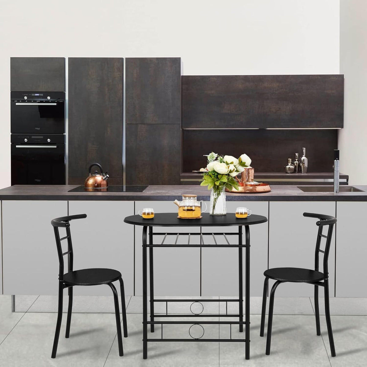 Black Metal Dining Table and 2 Chairs Set of 3 A1084