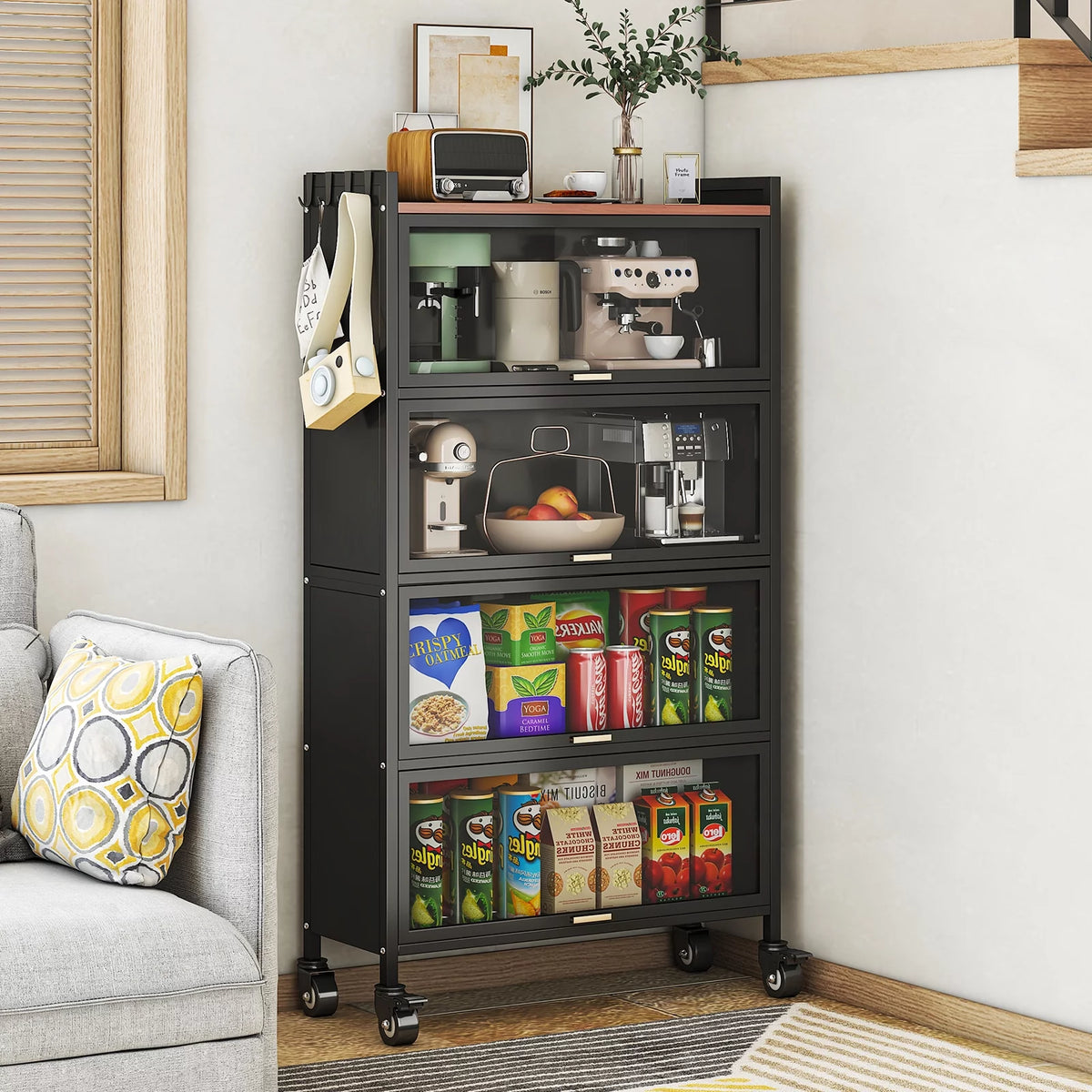 5 Tier Black Kitchen Baker's Rack with Wheels H851967