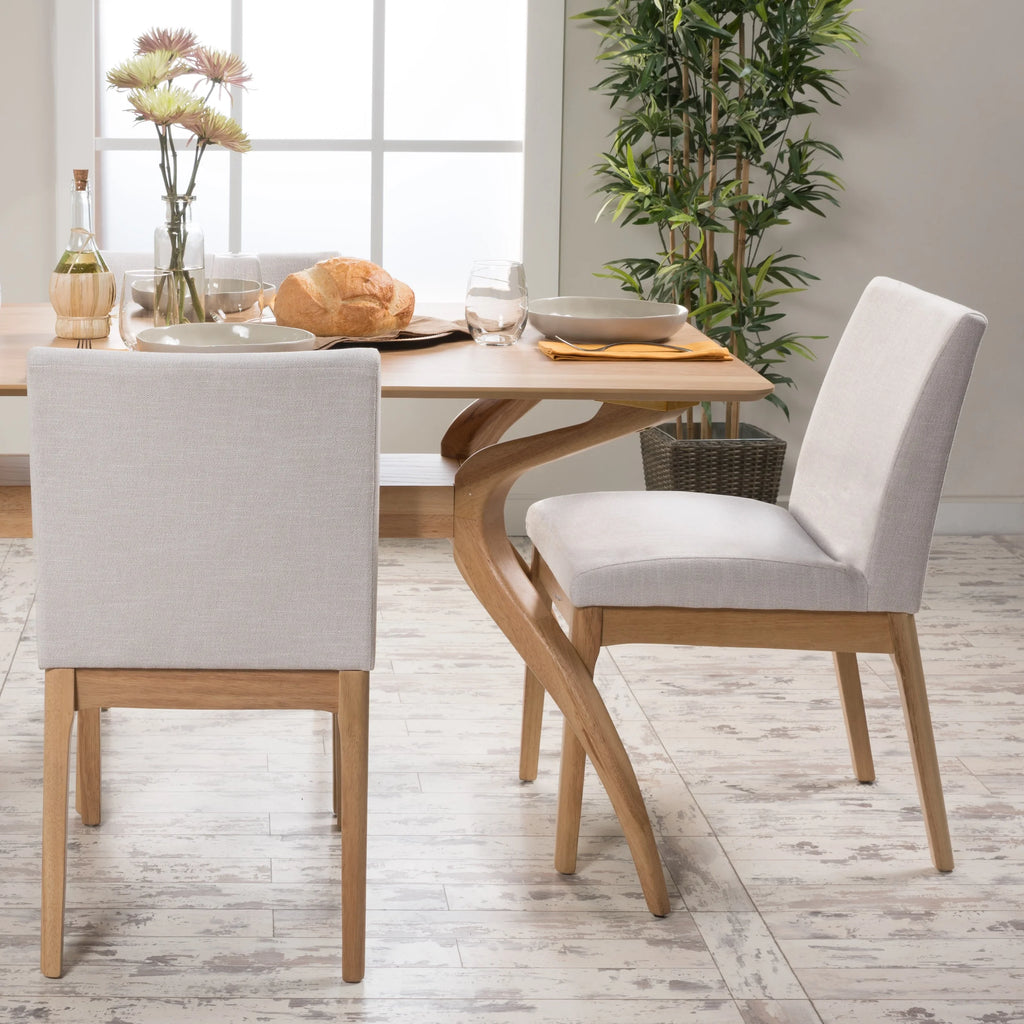 Light Beige Fabric Oak Upholstered Dining Chairs, Set of 2 X589444