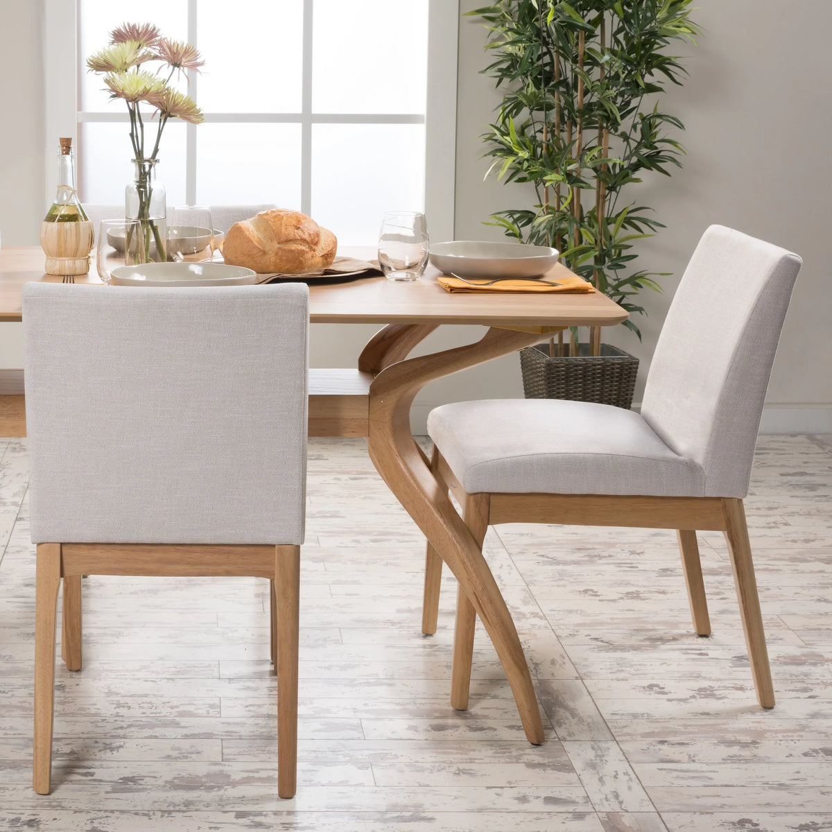 Light Beige Fabric Oak Upholstered Dining Chairs, Set of 2 X589444
