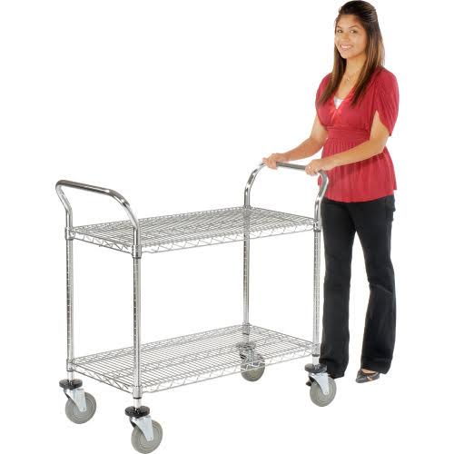 Chrome 2 Shelf Utility Cart with Polyurethane Casters W8208