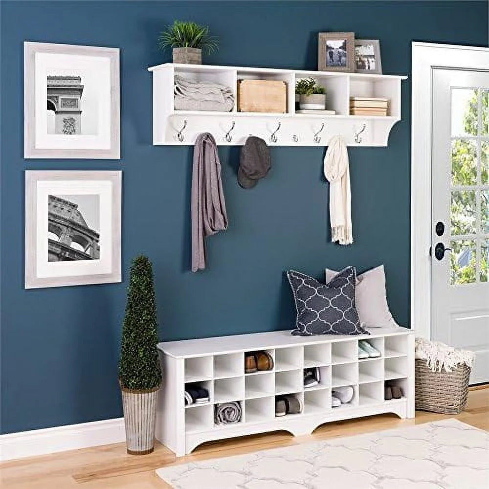 White 24-Pair Shoe Cubby Bench Q580525