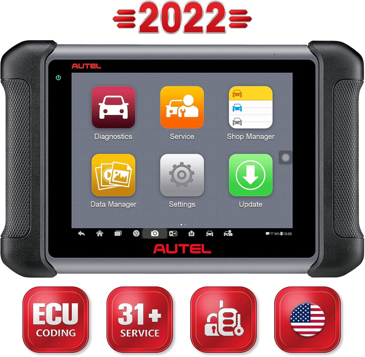 Autel Scanner MaxiCOM MK906BT with Battery Tester, 2022 Auto Scan Tool with ECU Coding, 31+ Service Functions, All Systems Diagnostics, Active Test X932