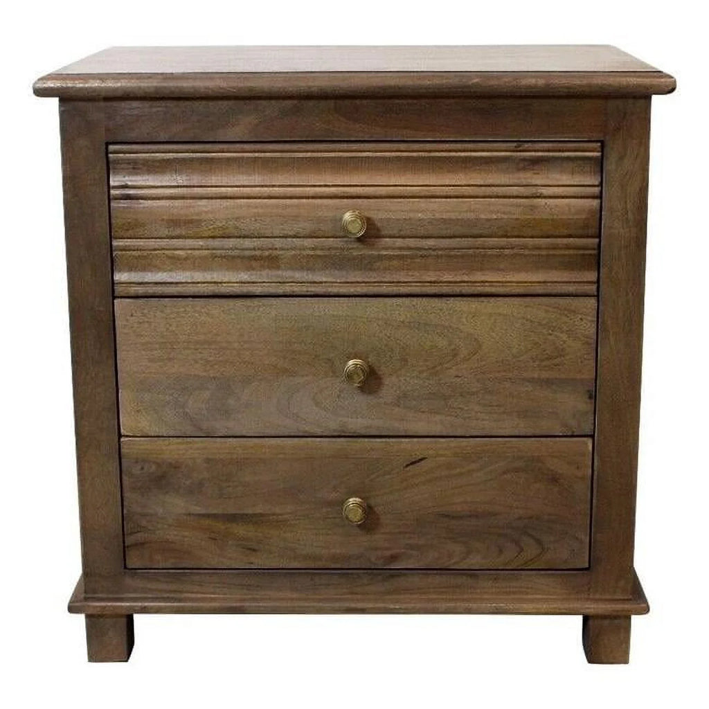 Antique Brown 3-Drawer Solid Wood Nightstand P589244