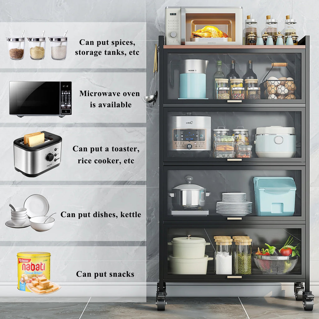 5 Tier Black Kitchen Baker's Rack with Wheels H851967